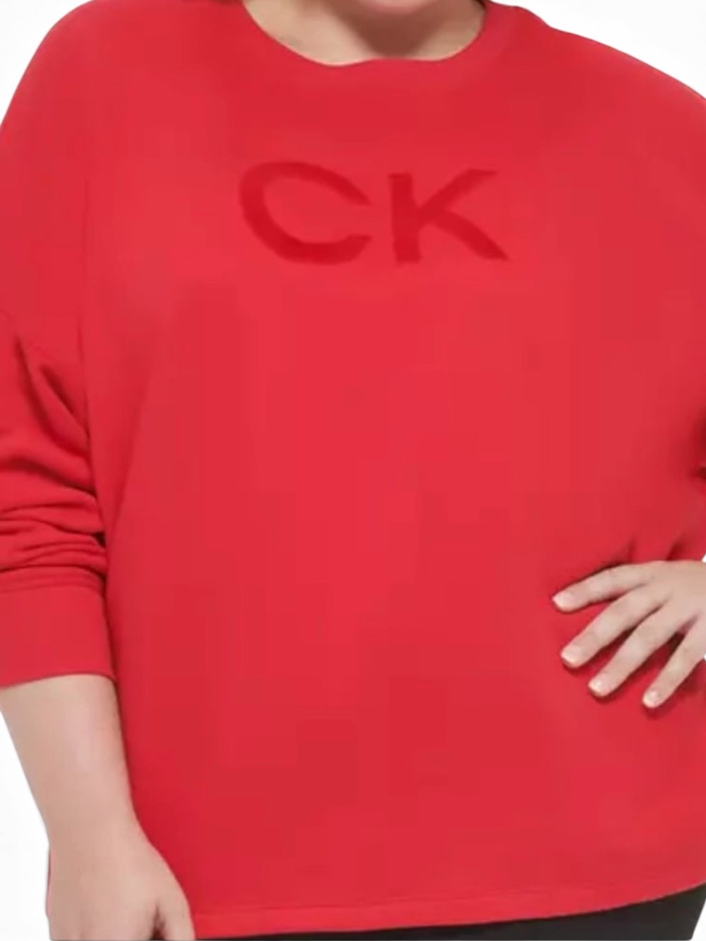 🆕 Calvin Klein Performance - Flocked Logo Crewneck Sweatshirt - Salsa Red - NWT